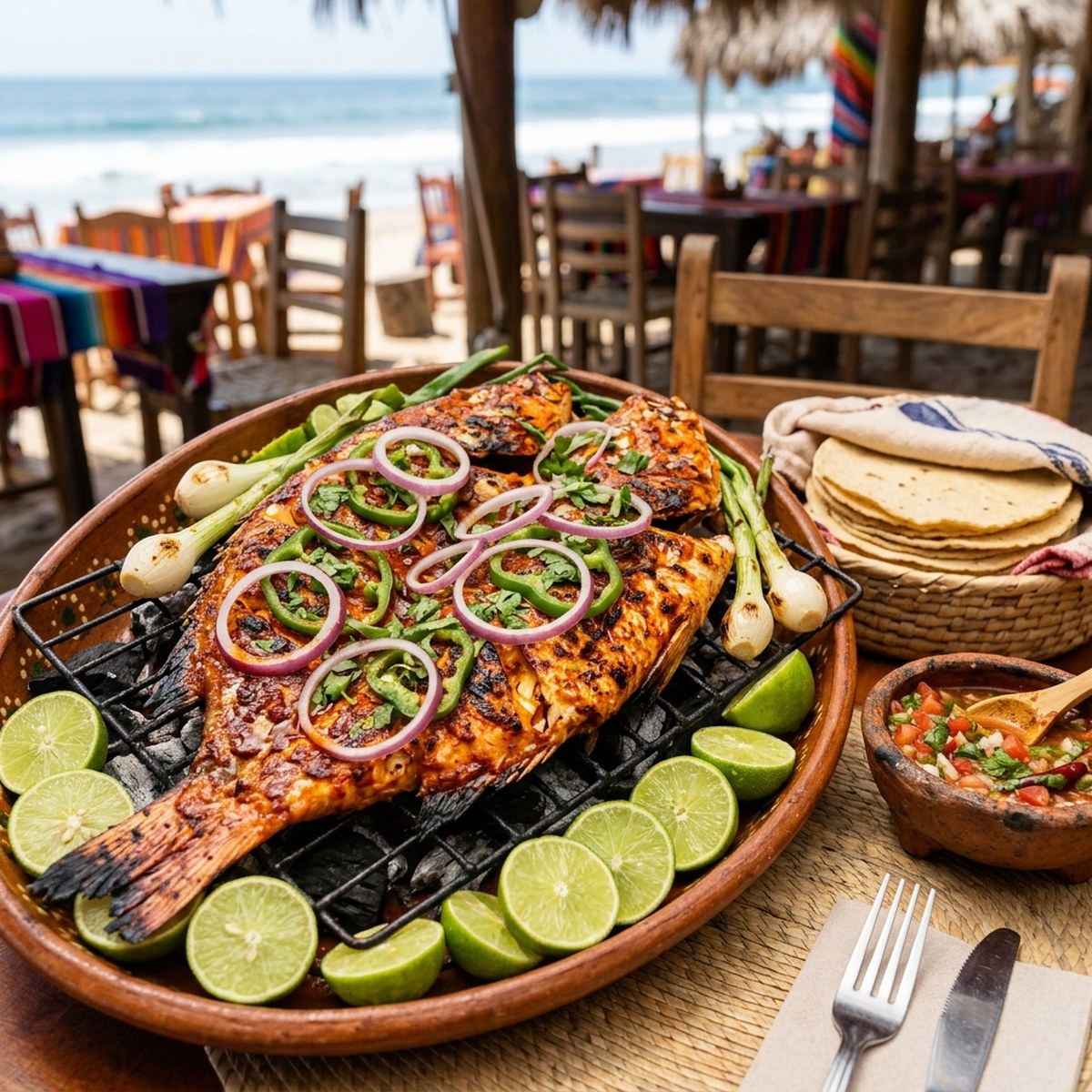 Pescado zarandeado a la leña